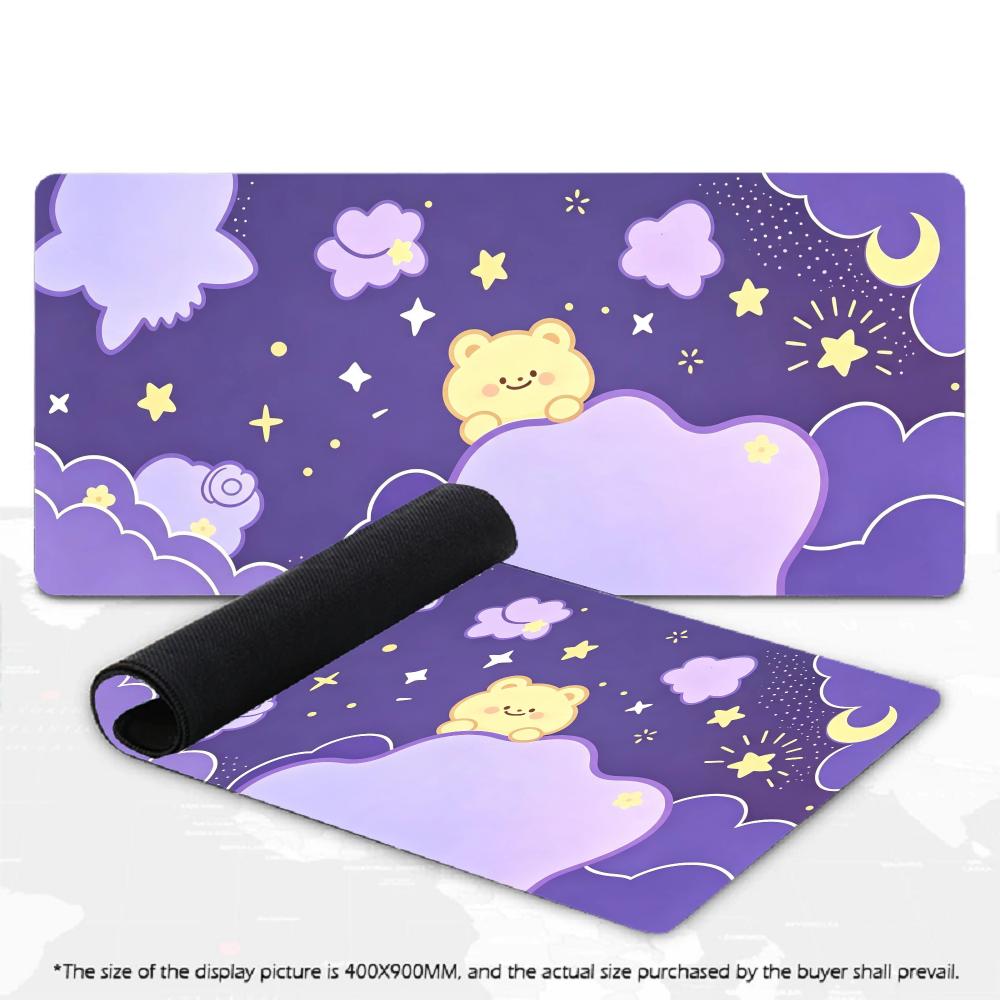 Large Size Desk Mat Yellow Cartoon Bear Star Moon Cloud Mouse Pad Extended Non Slip Keyboard Mat for Office Gaming Desktop Decor