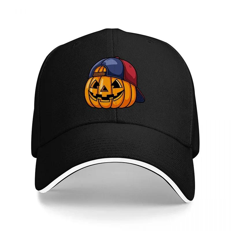 Pumpkin Head Baseball Cap Halloween Theme Cartoon Design Black Adjustable Hat for Adults and Teens