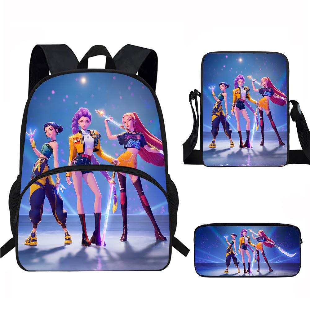 K-Pop Demon Hunters 3-Piece Student Backpack Set Anime-Themed Trendy Printed Backpack Set