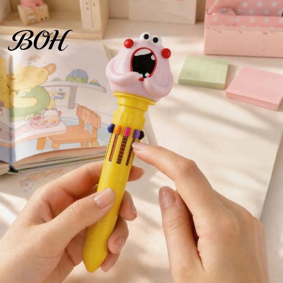 Cute Cartoon Pens for Kids 10 in 1 Ballpoint Pen, Multicolor Press Retractable Pens, Creative with Avatar Toppers Smooth Writing Stationery