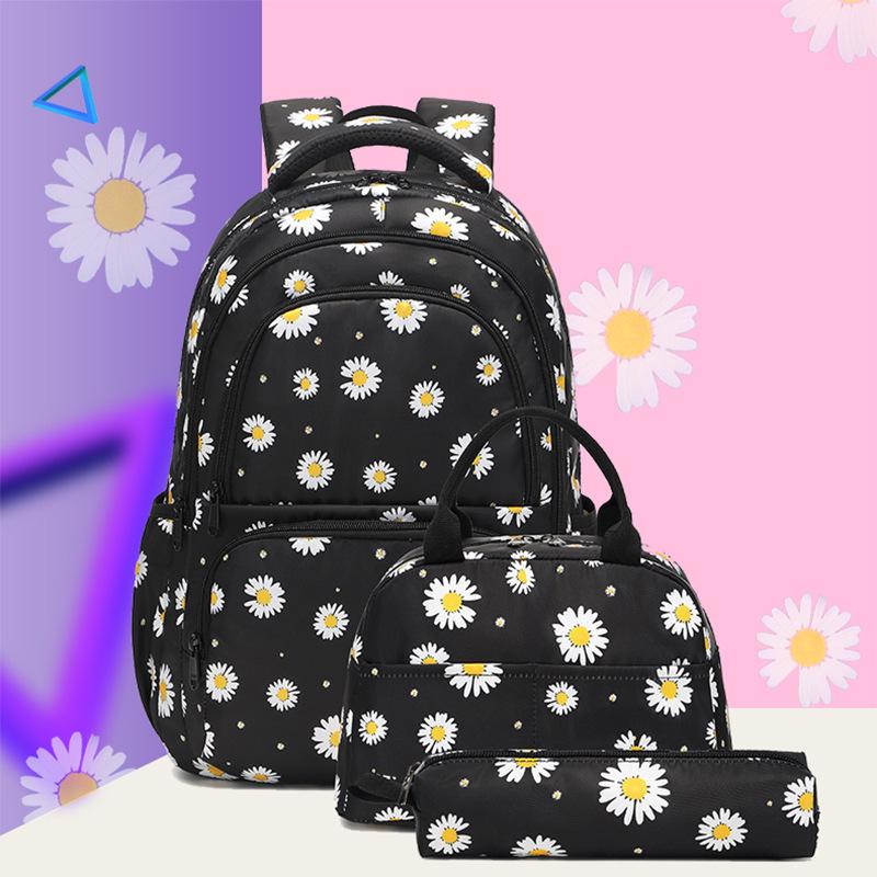 New Daisy Print Backpack Set: 3-Piece for Primary School Girls