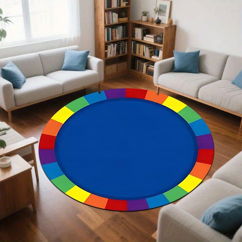 Rainbow border pattern Flannel-printed round floor mats are slip-resistant Suitable living room bedroom terrace garden carpets