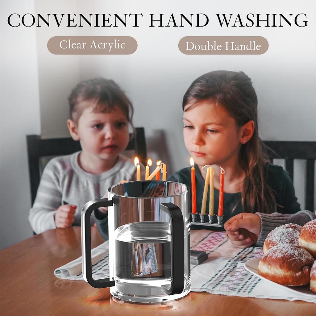 Стакан для омовения рук Netilat Yadayim Акриловый стакан для мытья рук с двойными ручками для удобного захвата Мытье с двойными ручками Изготовлен из акрила