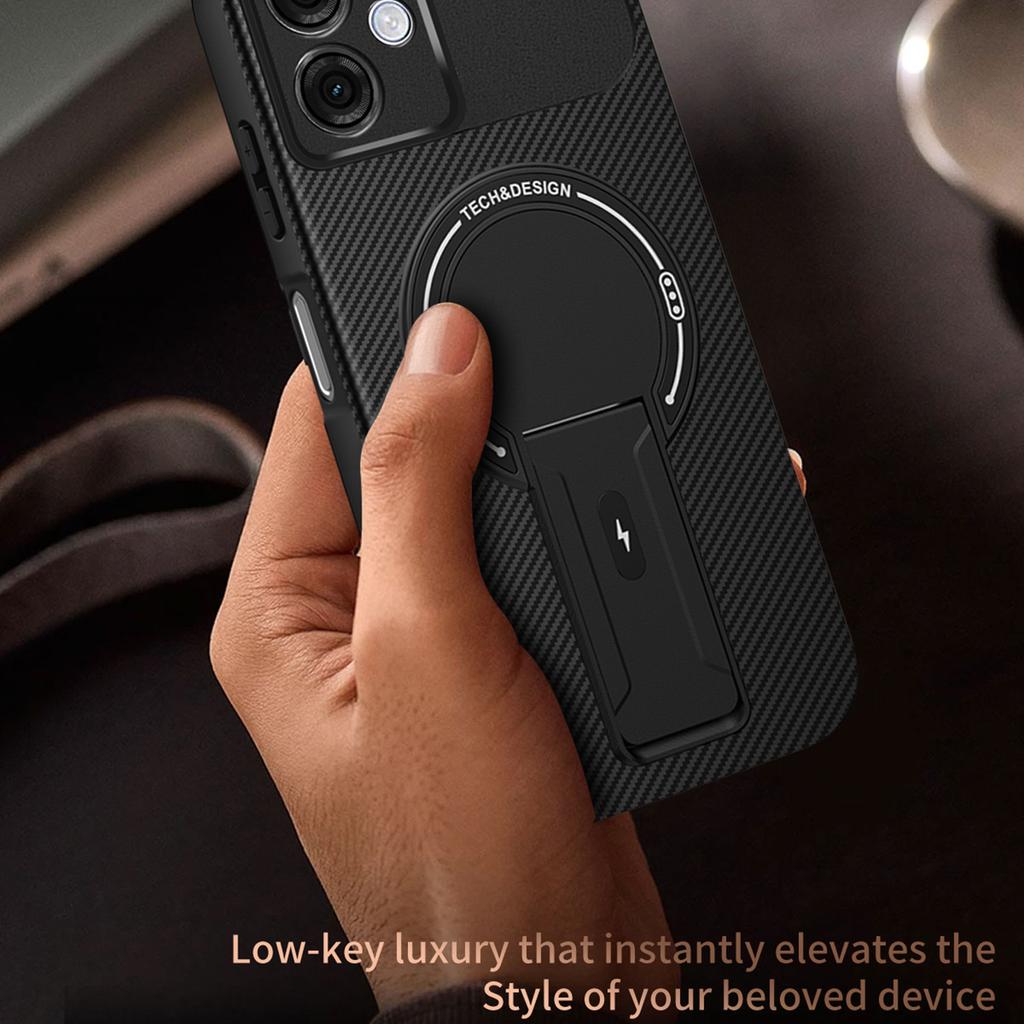 Для Motorola Moto G54 5G Чехол Текстура углеродного волокна ПК+ТПУ Чехол для телефона с подставкой