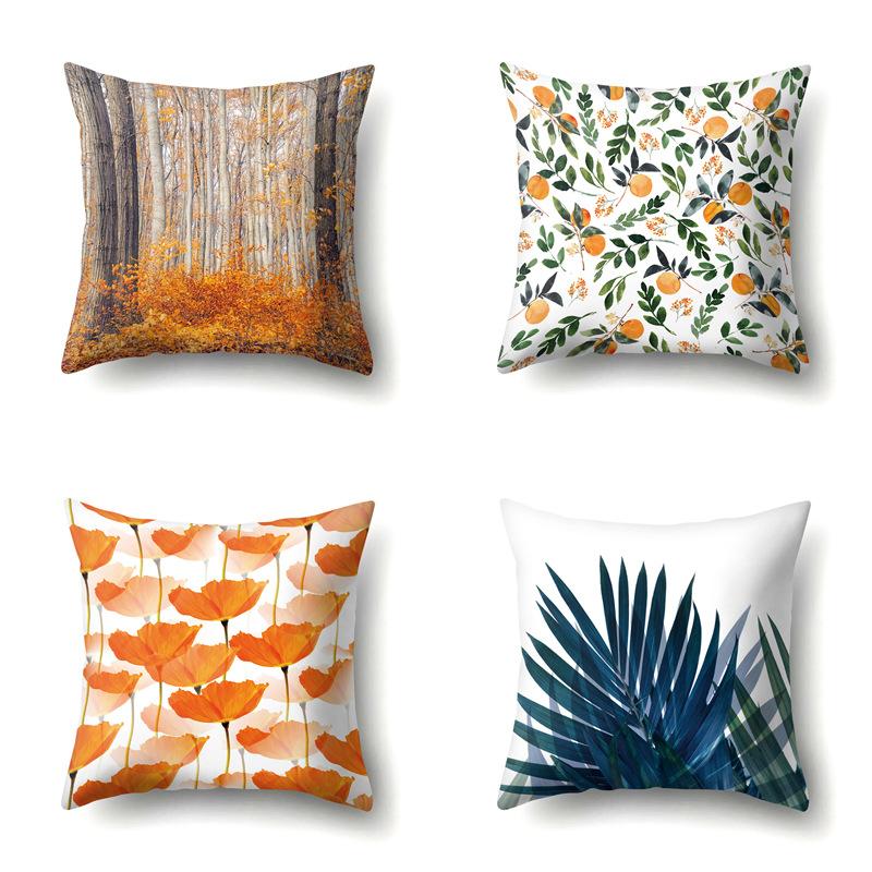 Полиэстеровая наволочка Декоративные цветы Домашнее растение Принт Наволочка Поясничная подушка Чехол на подушку для дивана