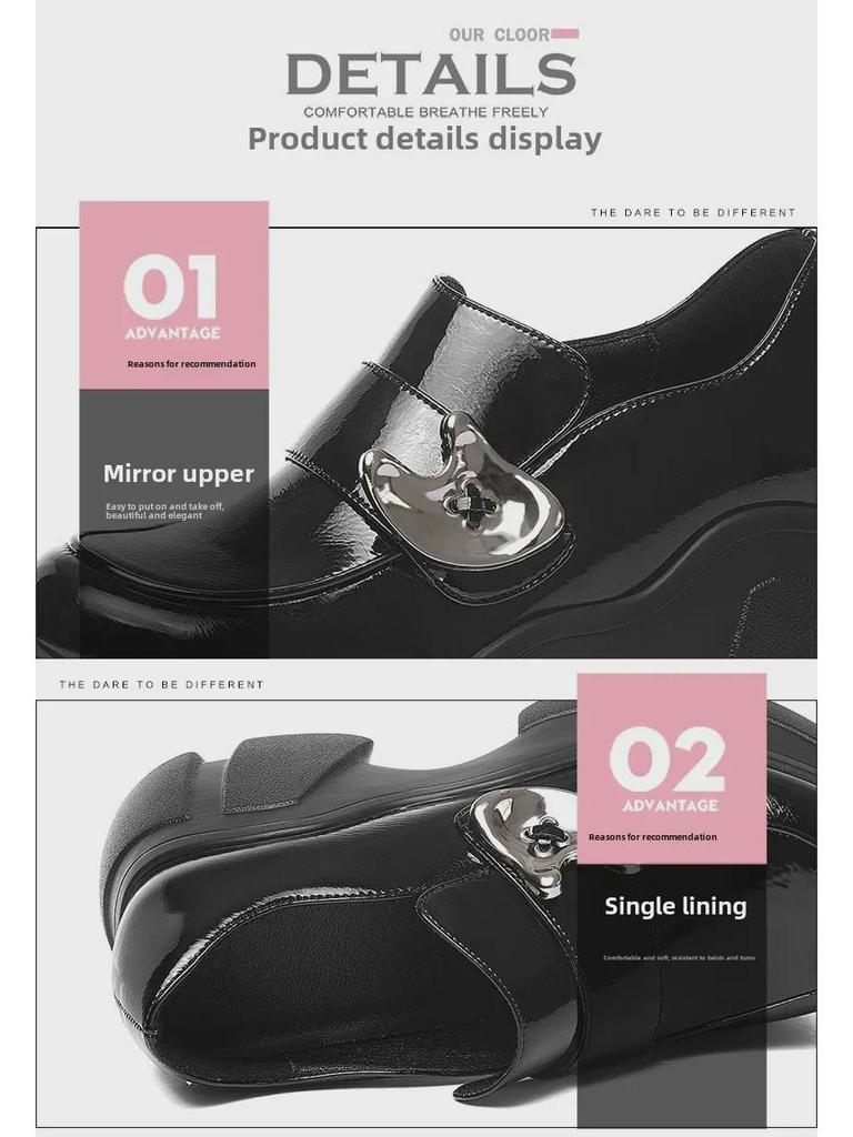 Британские женские туфли на платформе высотой 8 см, увеличивающие рост, коллекция Весна 2024 г., мягкая кожа и толстая подошва.