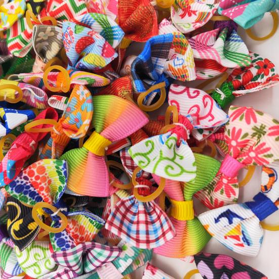 10Pcs Pet Hair Bows Multi-color Dress-up Soft Fashion Pet Puppy Bowknot Hair Band for Holiday