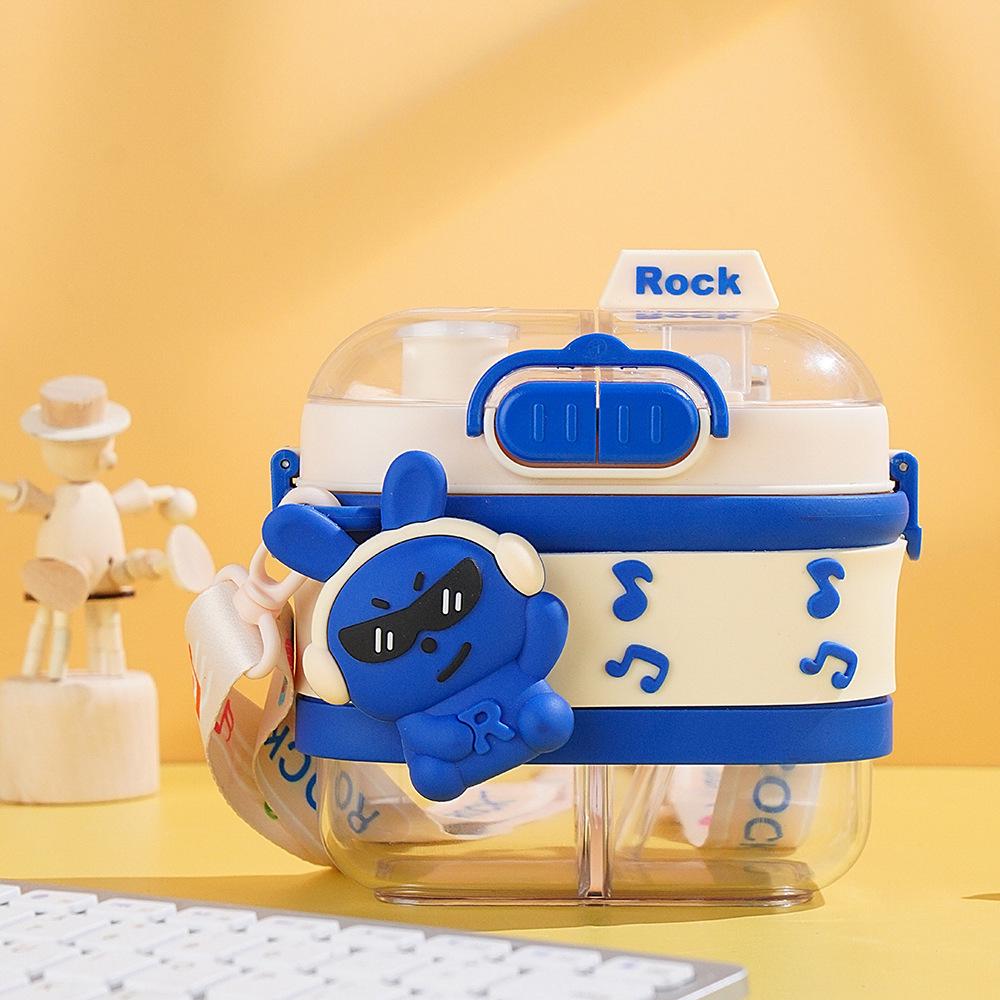 Summer Rock Rabbit Double Compartment Kids' Straw Cup - Large Capacity, Cute Cartoon Design
