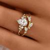 Huitan Pear Cubic Zirconia 2Pcs Set Rings for Women Gold Color Aesthetic Bridal Wedding Rings Party Temperament Female Jewelry
