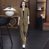 Женский комплект из 2 предметов: пальто и брюки, длинные рукава, кардиган с двумя пуговицами, куртка средней длины, свободные прямые широкие брюки с высокой талией, формальные