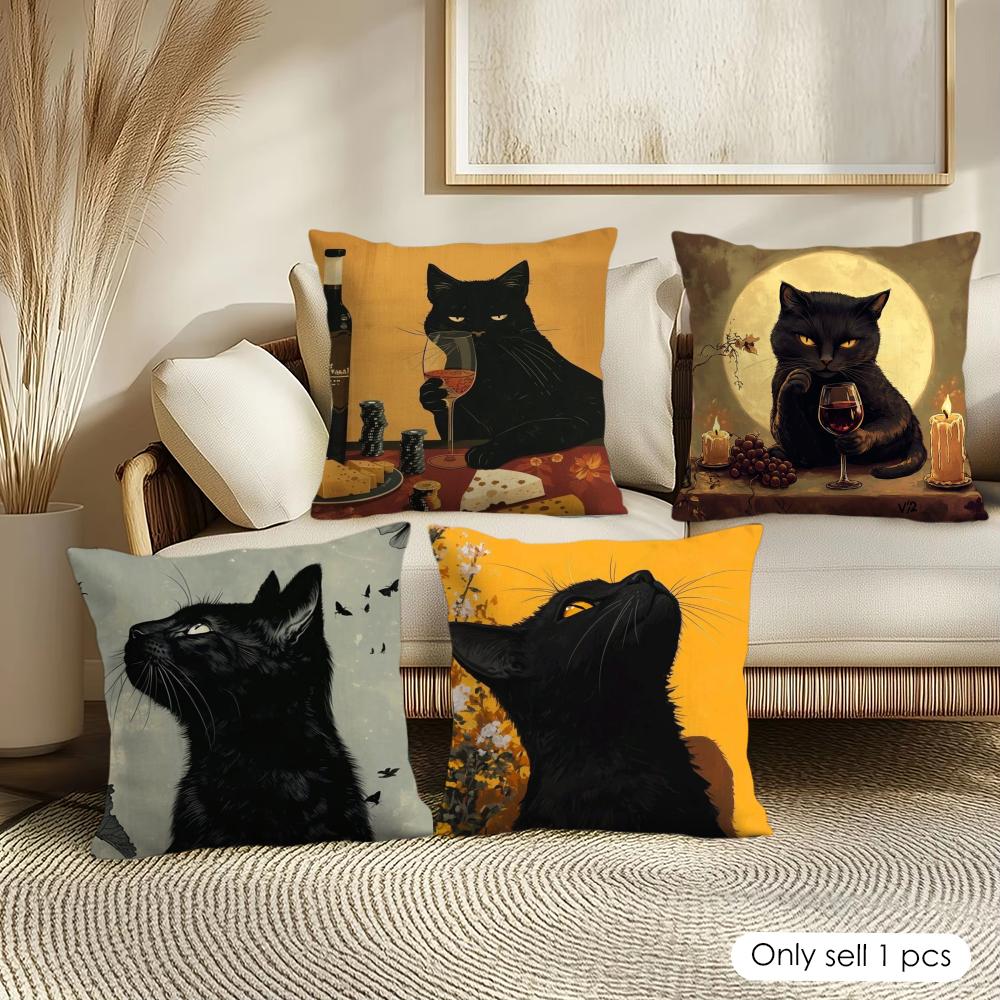 Black Cat Cushion Cover Pillowcase Ultra Soft Skin Friendly Fabric Cloud Like Comfort Concealed Zipper