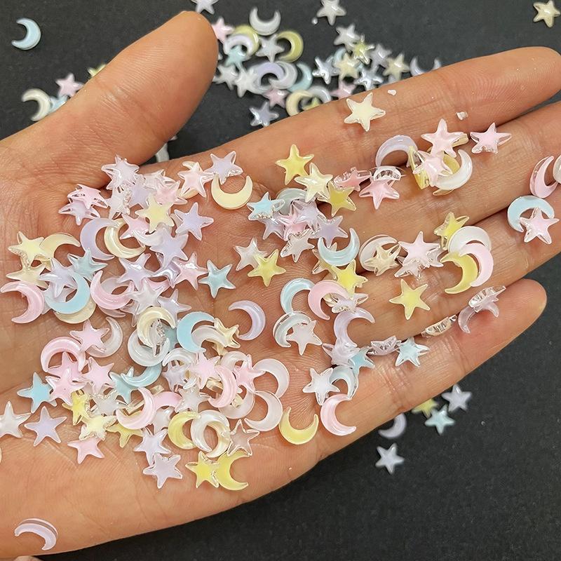 50Pcs Ice Transparent Moon Star 3D Nail Jewelry Resin Nail Ornament Nail Art Decoration