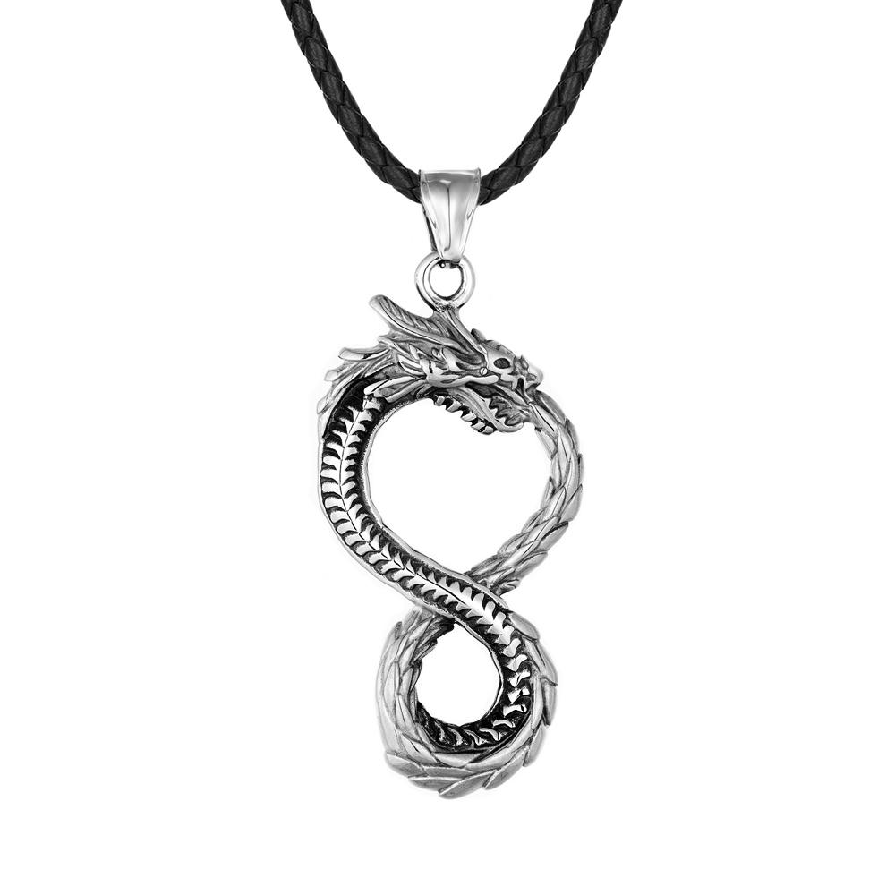 Norse Vikings Dragon Necklaces Men Retro Infinity Symbol Pendant Mix Gold Color Stainless Steel Ouroboros Amulet Hip-hop Jewelry