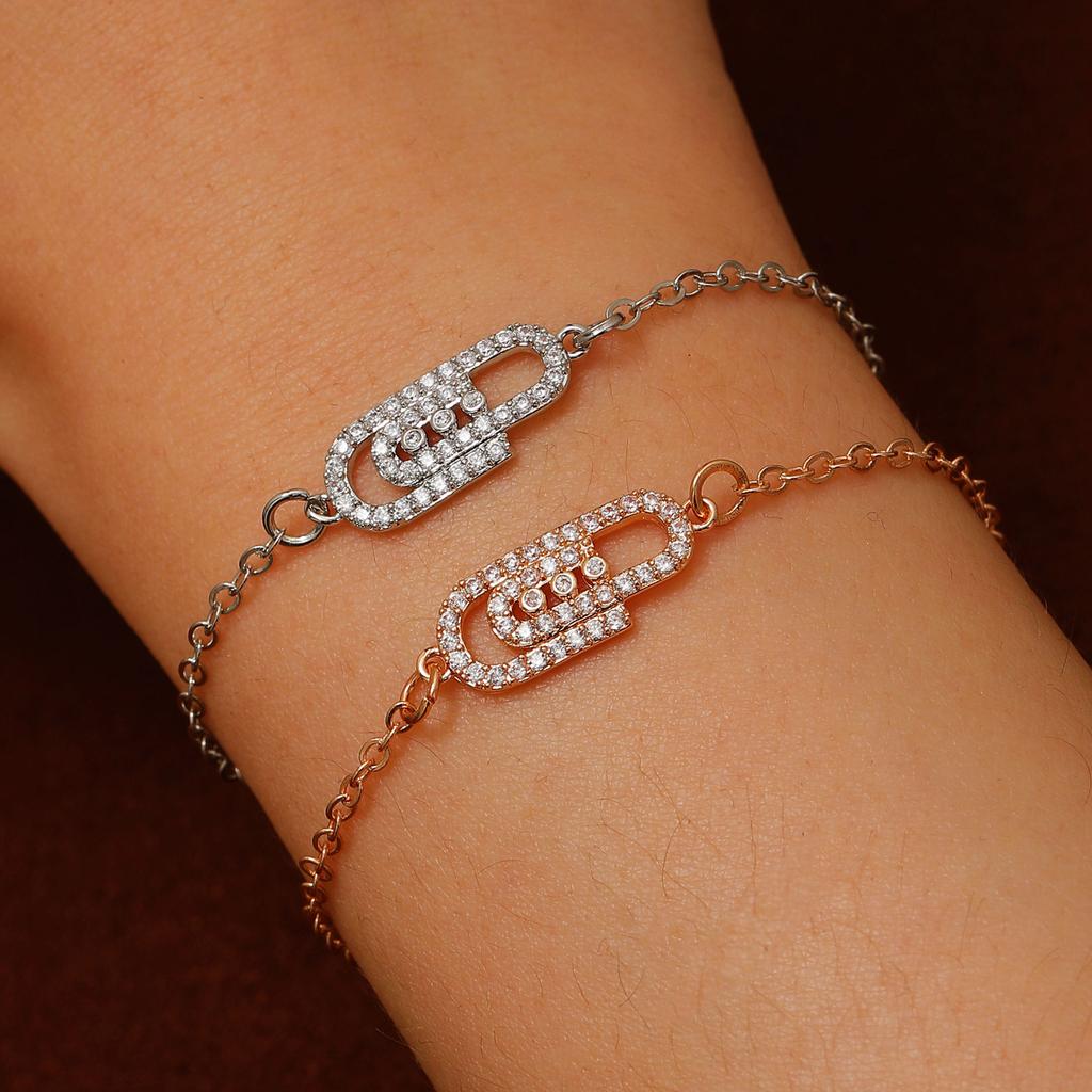 Korean Version Niche Design Micro-inlaid Zircon Geometric Paperclip Bracelet Femininity Simple High-end Personalized Jewelry