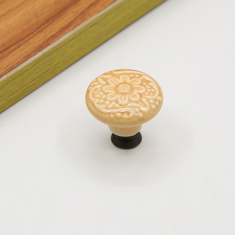 Ceramic Cabinet Drawer Door Knob Cupboard Wardrobe Embossed Round Pull Handle with 25mm Screw