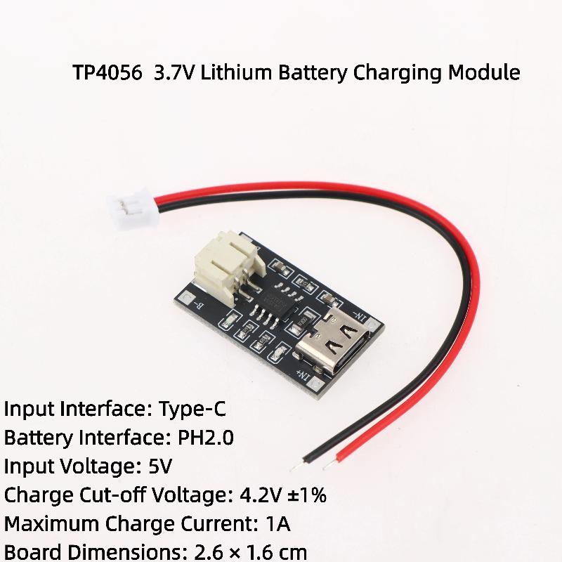 Модуль зарядки литиевых батарей TP4056 3,7 В, 1 А, с портом Type-C и разъемом PH2.0, плата PCB, защита от перегрузки по току
