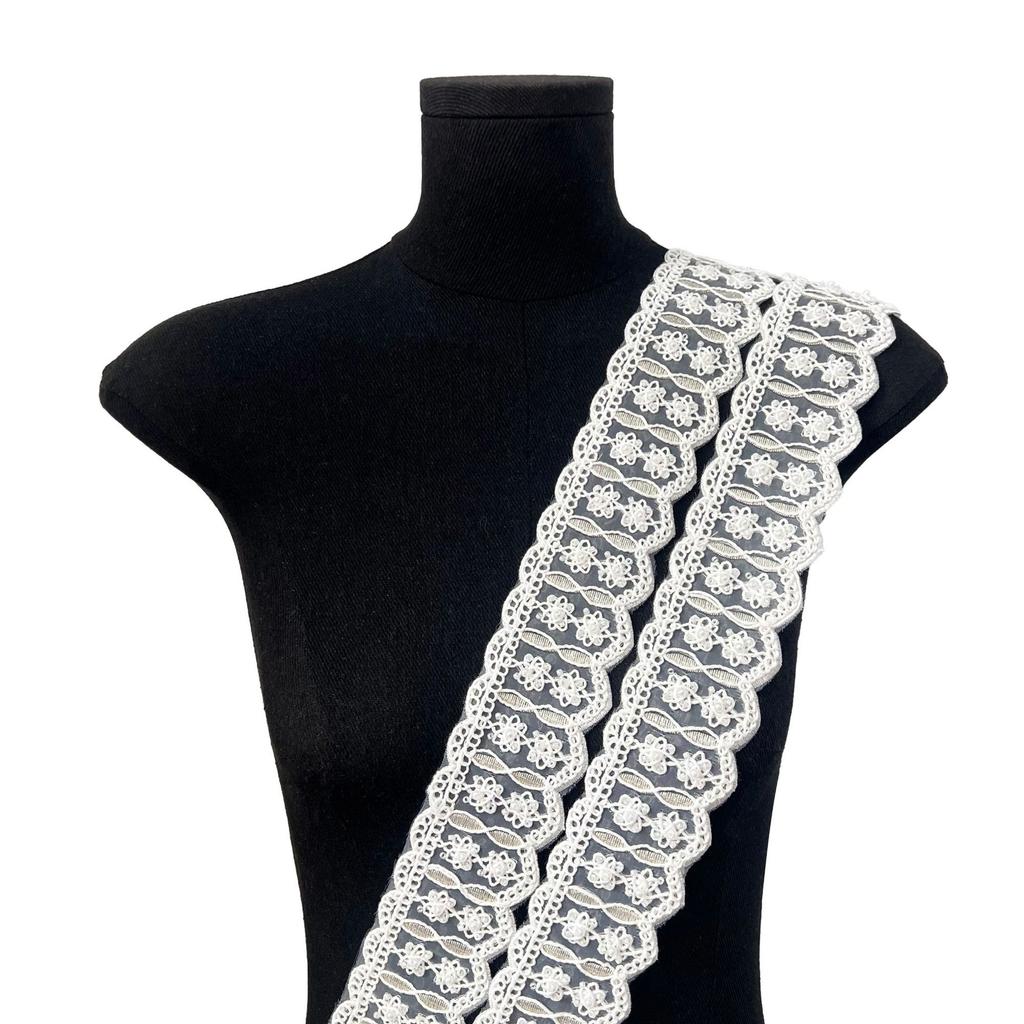 White Lace Handmade Bead Embroidery Barcode Versatile Lolita Skirt Hair Accessories Belt Decorative Webbing