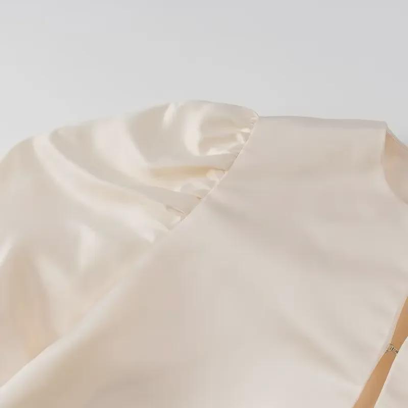 «Женский атласный топ свободного кроя с рукавами-фонариками из Европы и Америки 2024 года»