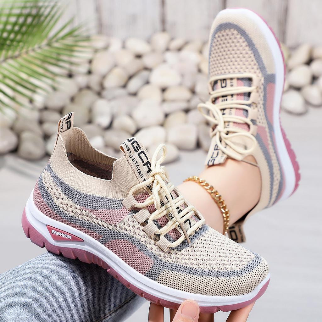 Shoes Women's Large Size Sports Shoes Flying Woven Mesh Shoes Shallow Mouth Lightweight Casual Shoes Comfortable Women's Shoes Versatile Single Shoes