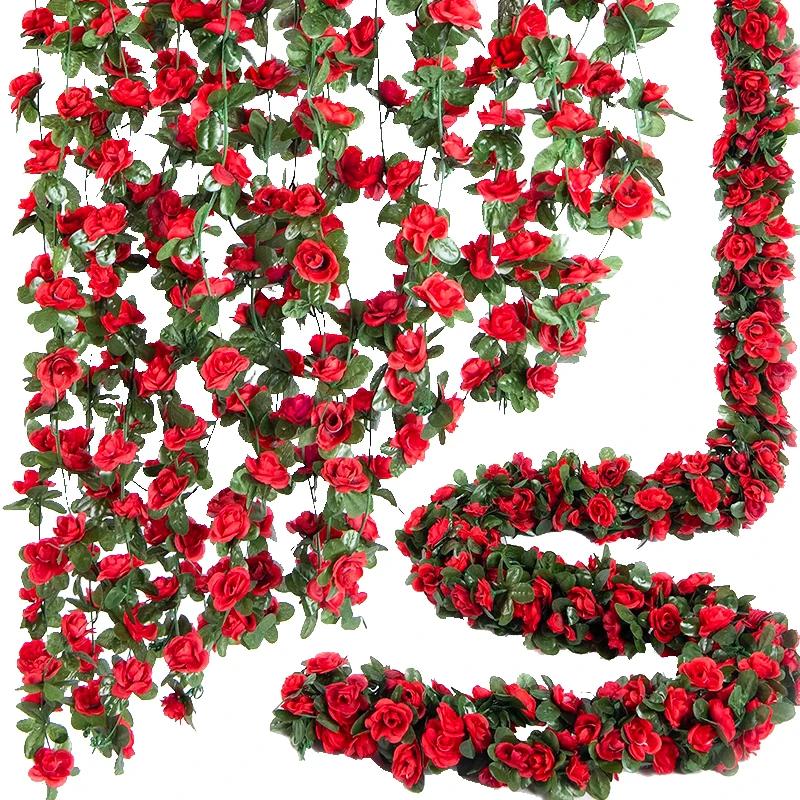 Искусственная роза, вьющаяся, 16 головок цветов, длина 220 см, искусственное зеленое растение, цветочная лоза, семейная свадебная вечеринка, украшение арки, цветочная лоза