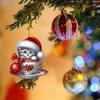 Acrylic Teacup Cat Hanging Ornaments Cute Cartoon Cat Christmas Ornament 2D Flat Car Mirror Charm for Christmas Tree Decoration
