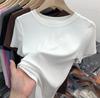 Летняя футболка с коротким рукавом, белые футболки, женская, большого размера, облегающая, верхняя одежда с круглым вырезом, однотонная, мягкая, удобная, тонкая футболка