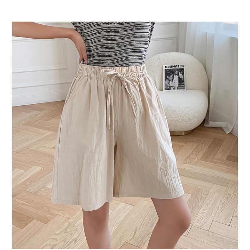 Брюки-полукомбинации из хлопка и льна, женские летние дышащие брюки средней длины, повседневные широкие брюки, свободные, большого размера