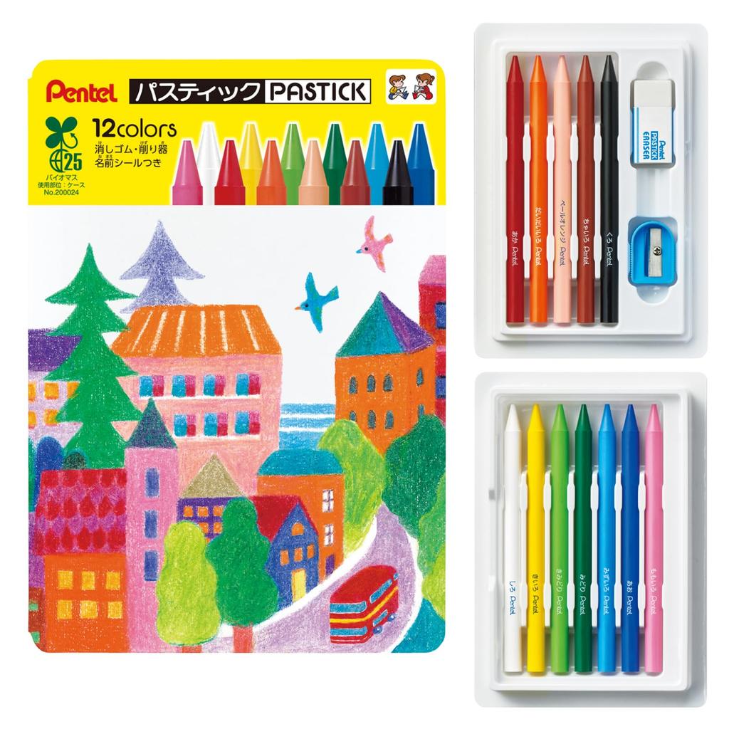 Pentel Crayon Pastik 12 Biomass Case Pencils, Series, Colors, GC2-12