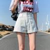 Women's Girls Summer Jeans Denim Shorts Loose Straight Crimping High Waist Thin Wide-leg Street Style All-match Pants Female