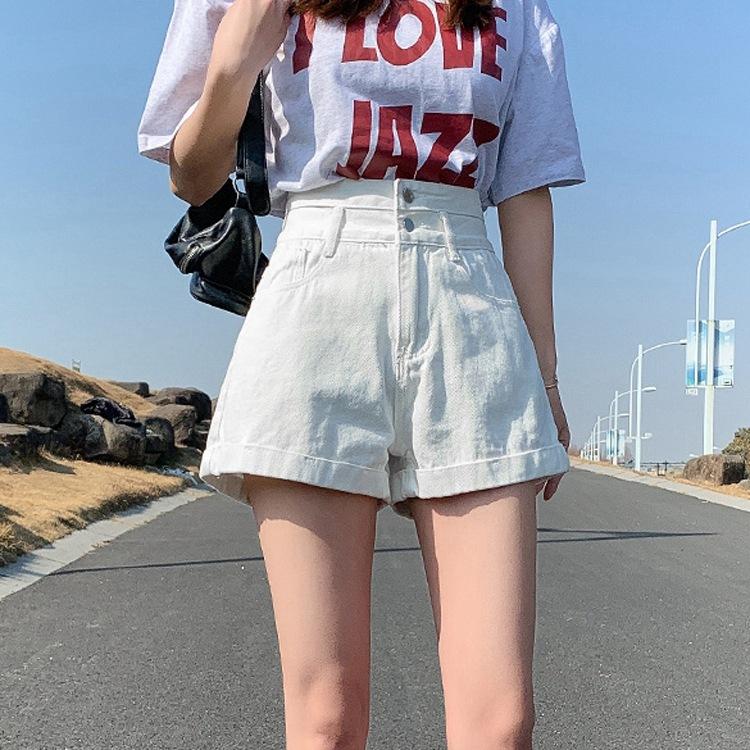 Women's Girls Summer Jeans Denim Shorts Loose Straight Crimping High Waist Thin Wide-leg Street Style All-match Pants Female