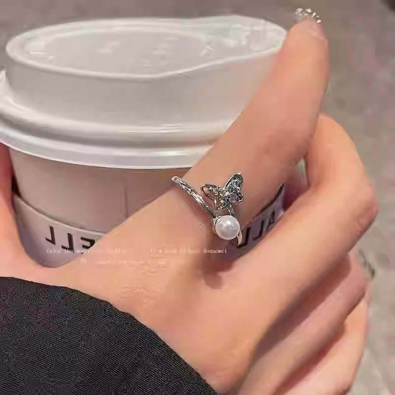 Корейская мода полное бриллиантовое регулируемое кольцо-бабочка - модное открытое кольцо на указательный палец для женщин