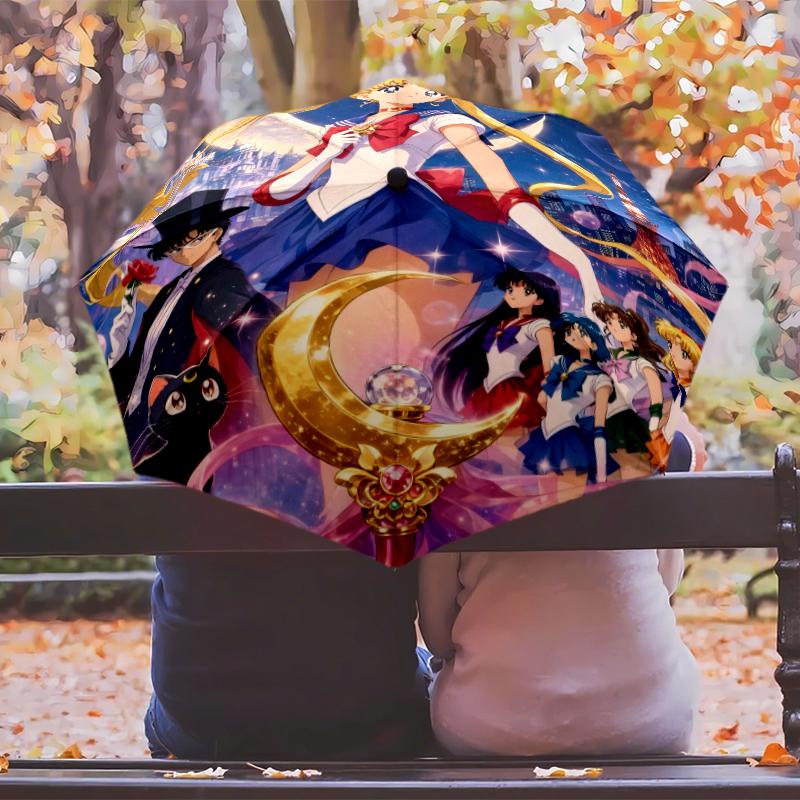 Sailor Moon Umbrella with Automatic Open/Close & Self-8-Rib Heavy-Duty Umbrella, Compact Travel Umbrella Suitable for Outdoor