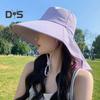 Women Sun Hat Large Brim Sun-Blocking Design Breathable UV Protection Hat Solid Color Adjustable Drawstring Outdoor Tea Hat