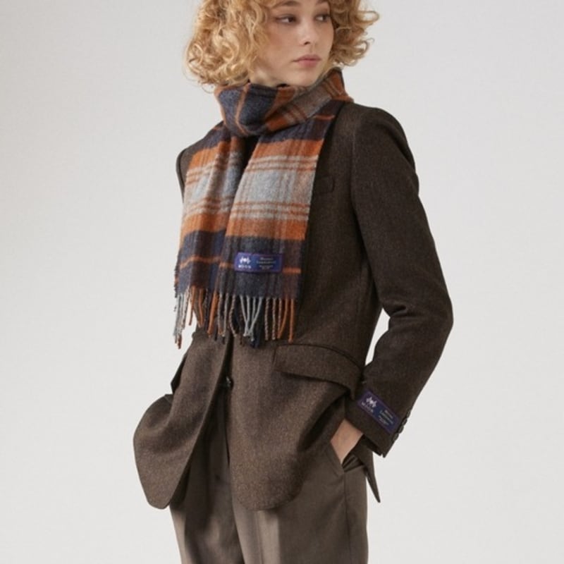 ABRAHAM MOON Шарф из мериносовой шерсти 25 см - Brigade Navy Rust