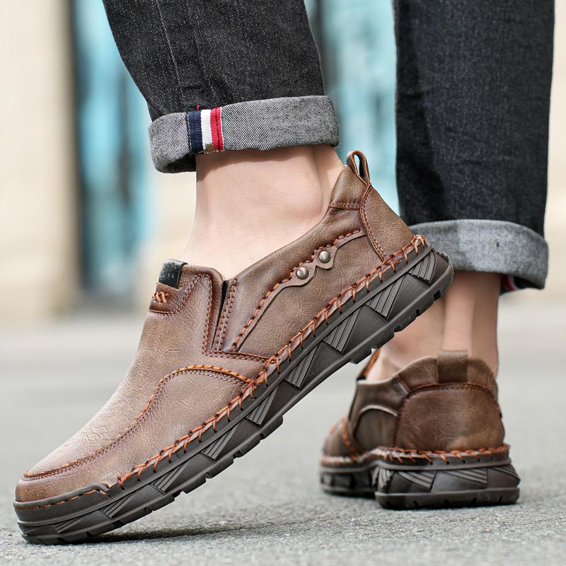Мужская кожаная повседневная кожаная обувь большого размера с высоким берцем в стиле ретро, короткие сапоги