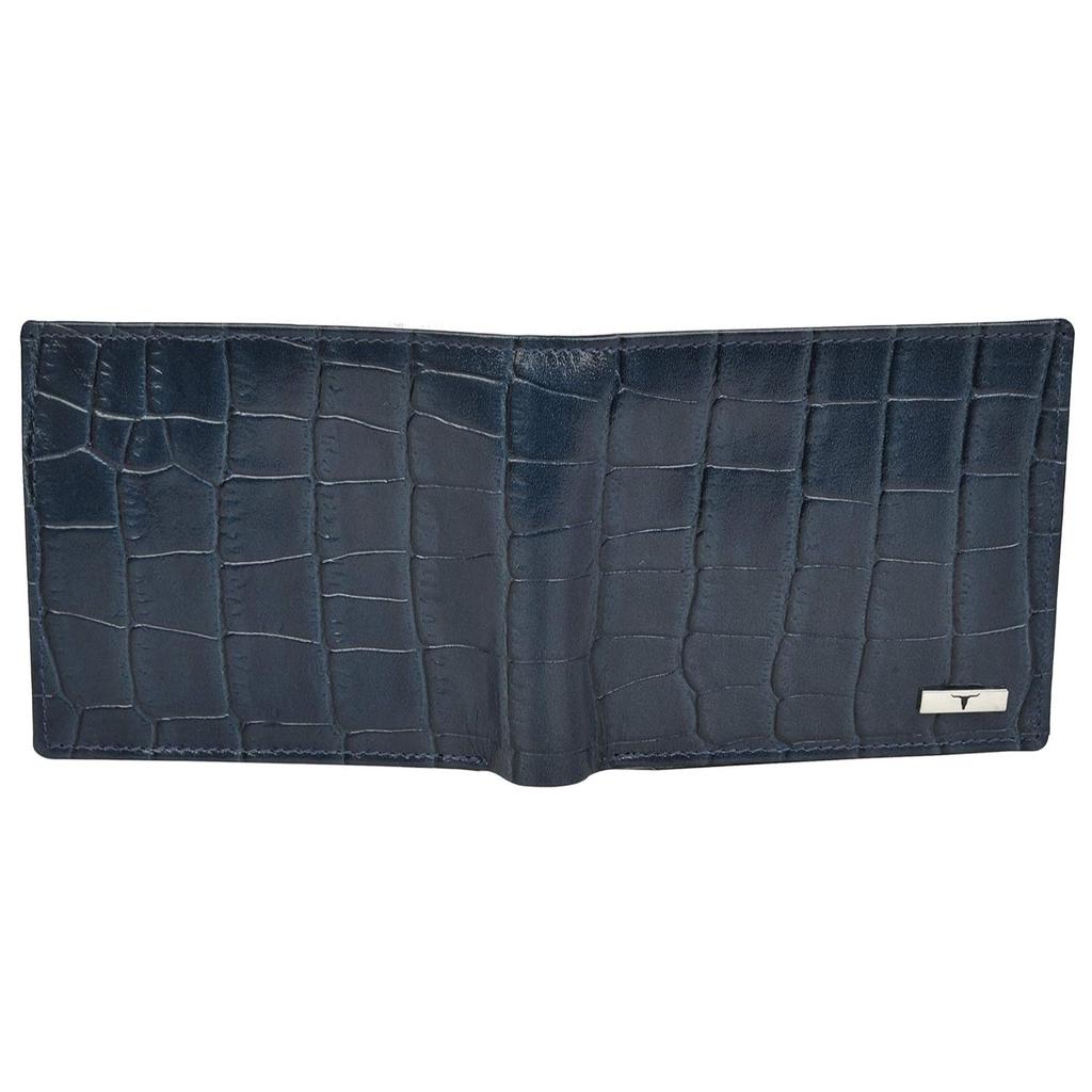 Мужской кожаный кошелек с принтом Карла синего цвета