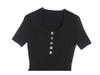 2025 Early Spring French Style Black Slimming Knitted Dress with Round Neck & Short Sleeves