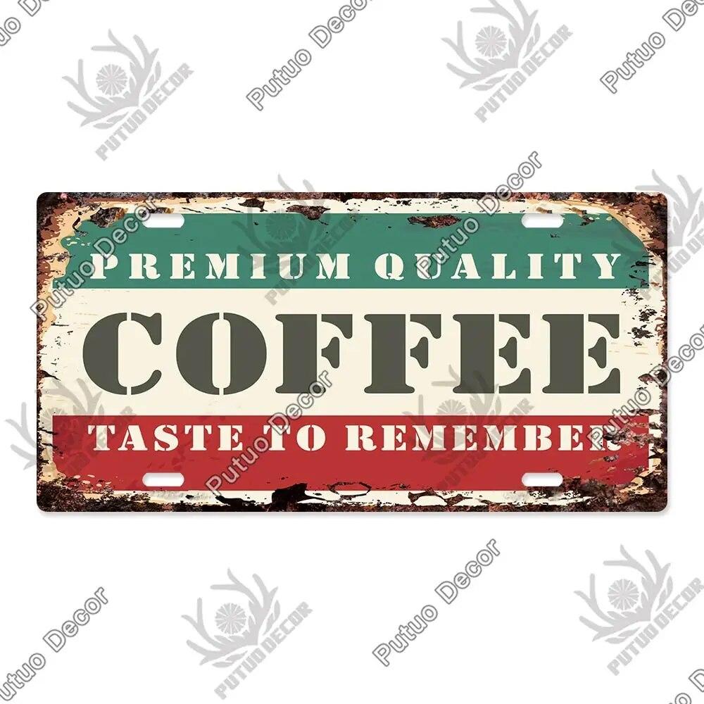 Putuo Decor Coffee Metal Sign Licenses Plate Plaque Metal Vintage Tin Sign Decoration for Cafe Kitchen Club Home Wall Decor
