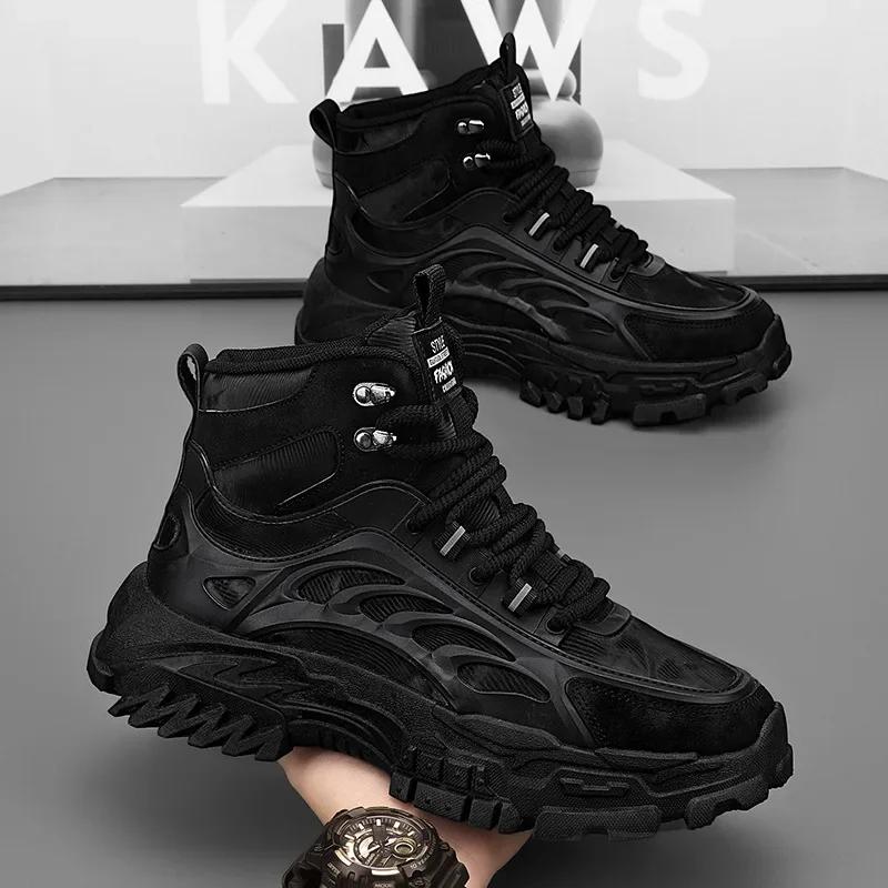 Мужские ботинки Зимние теплые сноубутсы Высокие хлопковые ботинки Толстая подошва Для улицы Противоскользящие На шнуровке Защита от холода Комфортные ботильоны