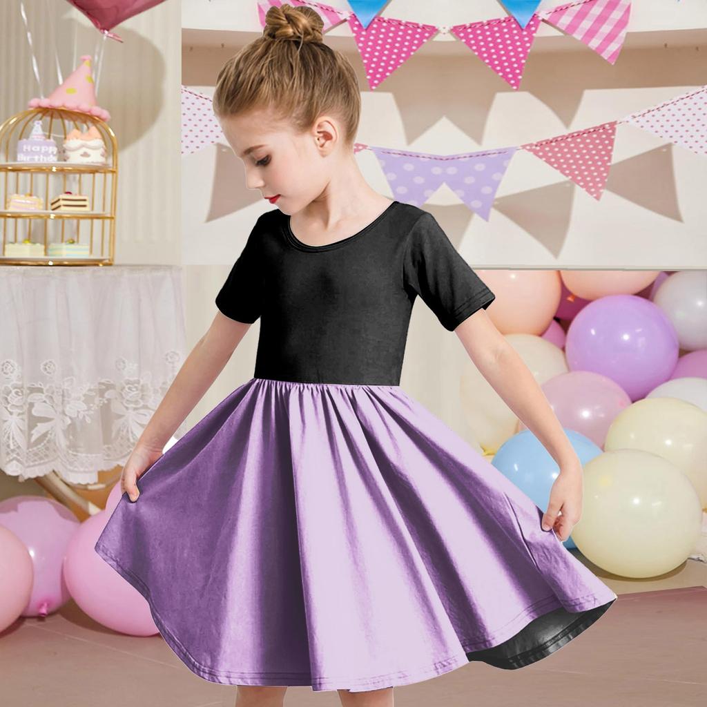 Летнее платье для девочек, платье для малышей, однотонное повседневное платье-футболка с коротким рукавом А-силуэта