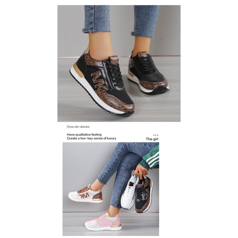 Plus Size Women's Shoes 2025 Spring/Fall Women's Patchwork Lace-Up Leather Casual Sneakers Flats