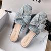 Модные шлепанцы с квадратным носком, с хрустальным бантом, женские, на плоском каблуке, блестящие шлепанцы, уличная обувь, женские шлепанцы с бантом из страз, большой размер 43
