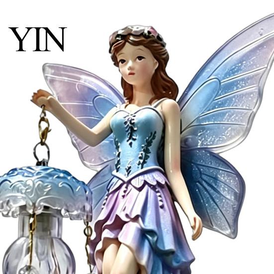 Wall Mounted Fairy Lamp Night Light, Resin Elf Sculpture Lantern for Bedroom, 3D Faux Crystal Pendant Hanging Art Decor with Pendant, Romantic