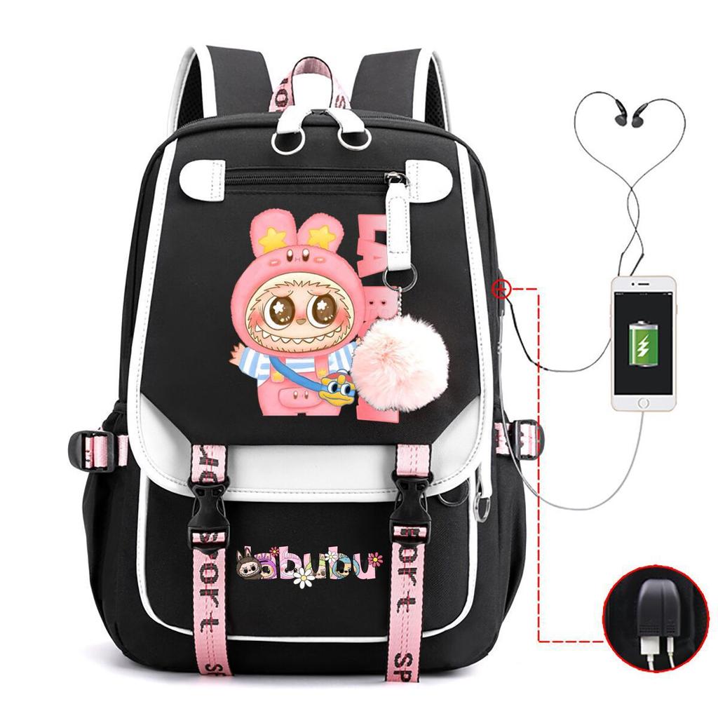Милый рюкзак с мультяшным принтом LABUBU для учеников средней школы, вместительная школьная сумка в стиле инс