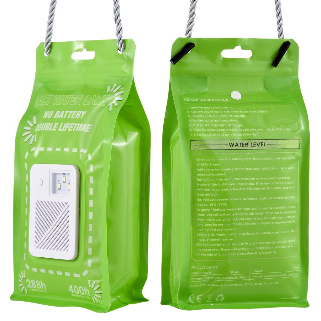 Salt Water Lamp No Batteries 2 Light Modes Indoor Outdoor 400 Hours Water Lamp Light Bag Camping