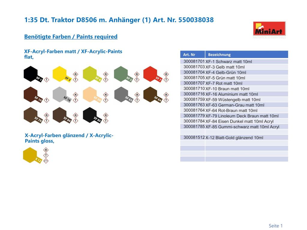 MiniArt Масштаб Немецкий трактор D8506 с прицепом Пластиковая модель MA38038 MIN38038 1/35