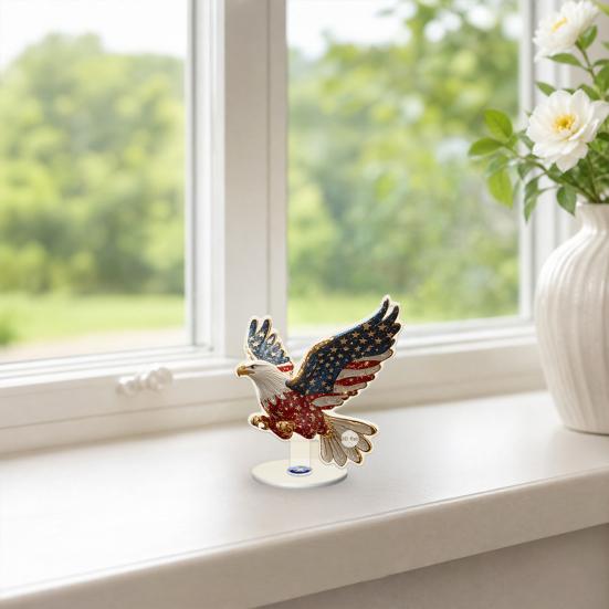 Eagle Tabletop Ornament, 360° Spinning Patriotic Acrylic Display with American Flag & Stars, High-Definition July 4th Independence Day Decor for