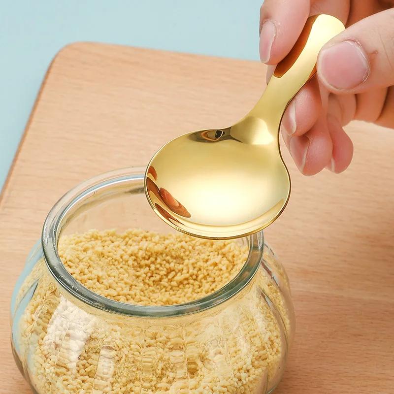Мини-ложка из стали с короткой ручкой, серебряная, золотая, очаровательная, с круглой головкой, ложки для мороженого, десертов, кухонная, чайная, столовые приборы