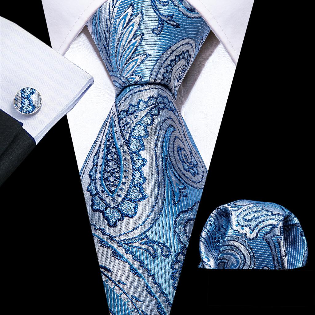 Barry.Wang Mens Novelty Plaid Striped Neckties Handkerchief Cufflinks Set Formal Casual Business