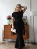 European & American Style Women's Plus Size Off-Shoulder Long Dress - Solid Color Hip-Wrapping Design